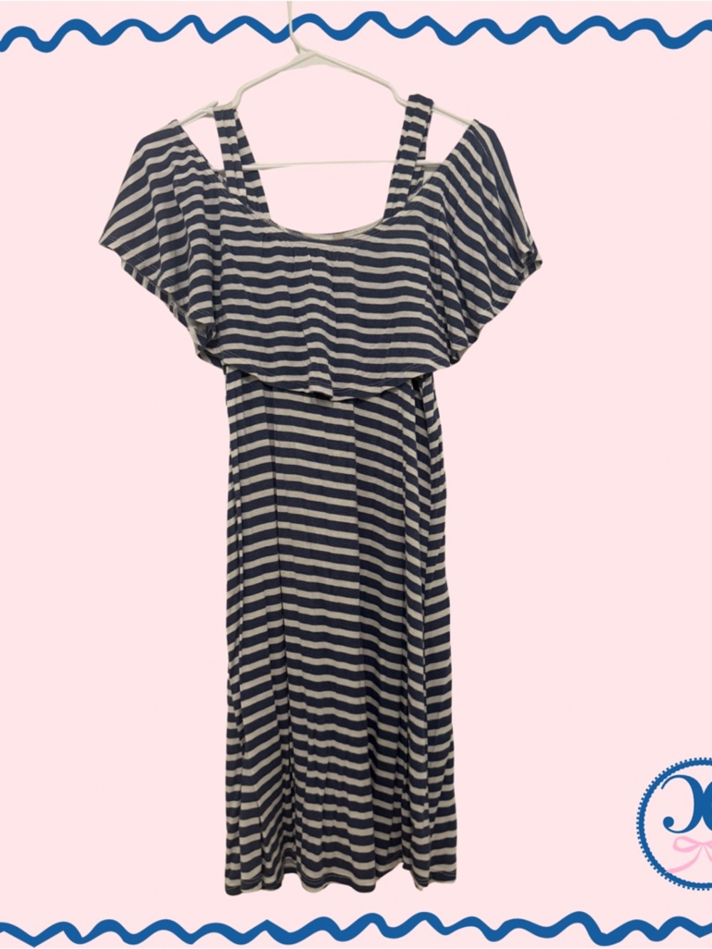 Gilli Navy and White Striped Off-Shoulder Maxi Dress